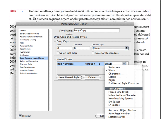 Nested styles options